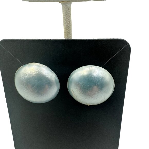 Vintage Light Blue Round  Dome Post Back Earrings - Picture 2 of 6